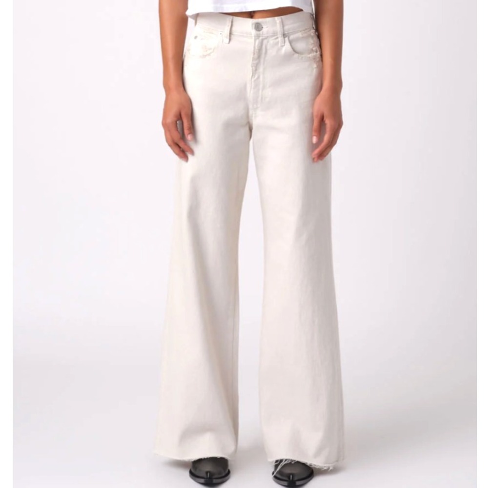 AMO Denim Frida Jeans Size 27 (Fits 28x31) White Oak Wide Leg Raw Hem Distressed